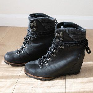 Sorel Conquest Waterproof Wedge Boots Leather Women's Black/Gray US 7